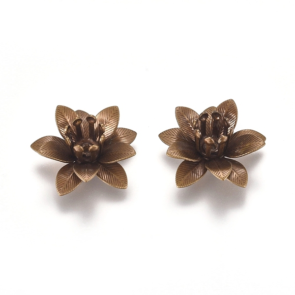 

PandaHall 3D Brass Bead Caps, Flower, Multi-Petal, Antique Bronze, Tray: 5mm, 16x6.5mm, Hole: 0.8mm Brass