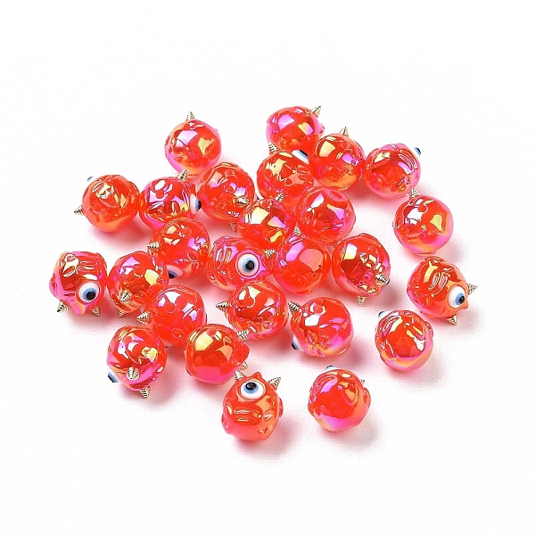

PandaHall UV Plating Rainbow Iridescent Acrylic Beads, Demon with Evil Eye, Orange Red, 11.5x13x12mm, Hole: 1.6mm Acrylic Others