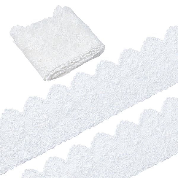 

PandaHall Gorgecraft 5 Yards Flat Nylon Mesh Embroidered Lace Trim, Floral Pattern, White, 4-1/4~4-3/8 inch(109~110mm) Nylon White