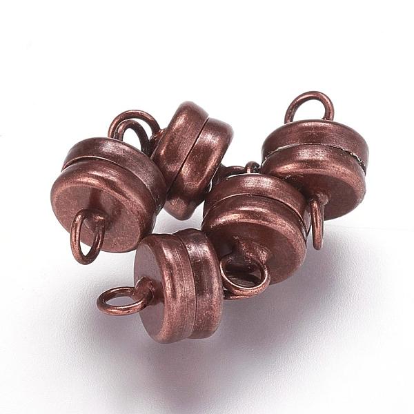 

PandaHall Brass Magnetic Clasps with Loops, Flat Round, Red Copper, 11x7mm, Hole: 2mm Brass Flat Round