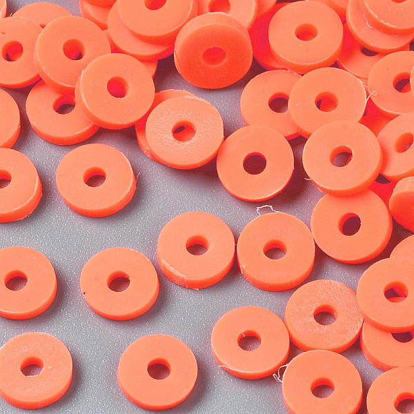 

PandaHall Handmade Polymer Clay Beads, Disc/Flat Round, Heishi Beads, Orange Red, 6x1mm, Hole: 2mm, about 23500pcs/1000g Polymer Clay Disc