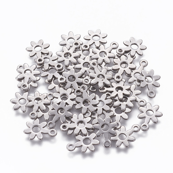PandaHall 304 Stainless Steel Charms, Flower, Stainless Steel Color, 10.7x8x0.6mm, Hole: 1.2mm 304 Stainless Steel Flower