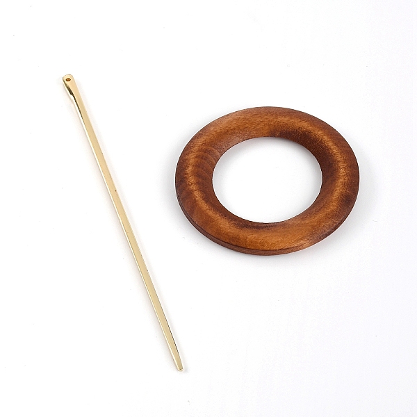 

PandaHall Zinc Alloy Hair Sticks, Wooden Hollow Hair Ponytail Holder, Ring, Coconut Brown, 60~124x4~60x3.5~5.5mm, 2pcs/set Alloy