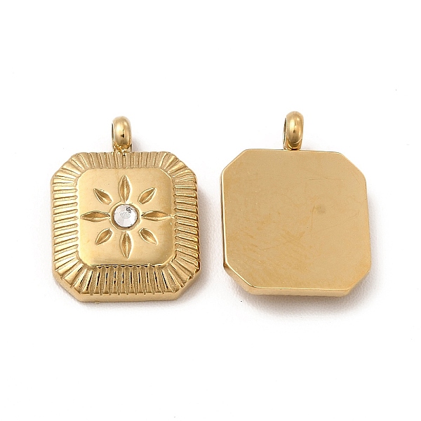 

PandaHall Ion Plating(IP) 304 Stainless Steel Charms, with Glass, Rectangle with Sun Charms, Real 14K Gold Plated, 13.5x10x3.5mm, Hole..., Clear