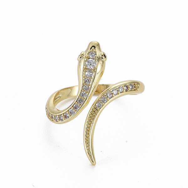

PandaHall Brass Micro Pave Clear Cubic Zirconia Cuff Rings, Open Rings, Nickel Free, Snake, Real 16K Gold Plated, US Size 6 1/4(16.7mm)...