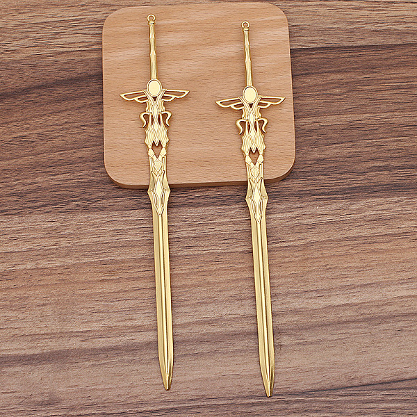 

PandaHall Alloy Sword Hair Sticks, with Loop, Cabochon Settings, Long-Lasting Plated Hair Accessories for Women, Golden, 198x36mm, Tray...