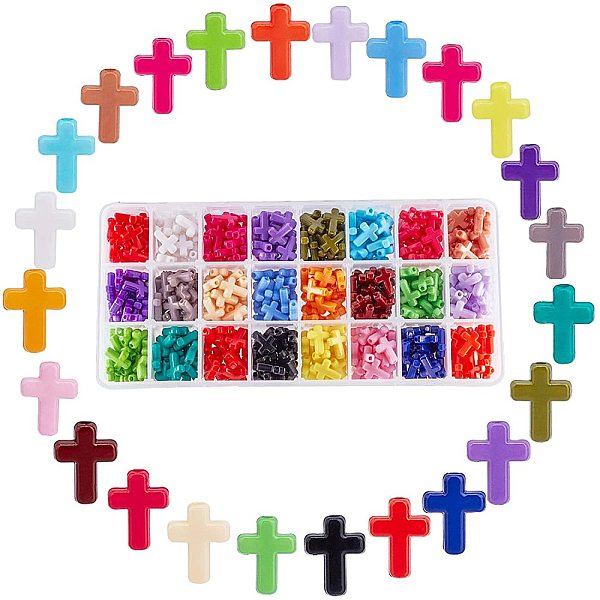 

PandaHall 480 pcs 24 Mixed Color Opaque Chunky Acrylic Cross Beads For Jewelry Making,16x12x4.5mm, Hole: 2mm Acrylic Cross Multicolor