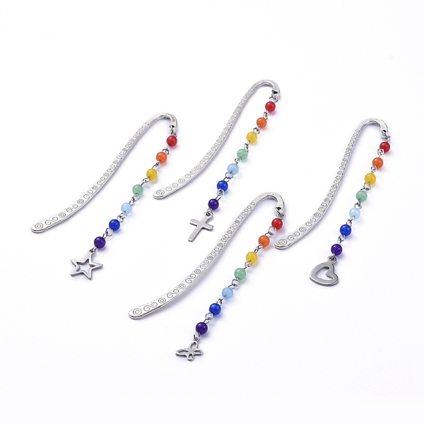 

PandaHall Chakra Theme, Tibetan Style Alloy Bookmarks, with Natural & Dyed Malaysia Jade Beads and 304 Stainless Steel Pendants, Colorful...