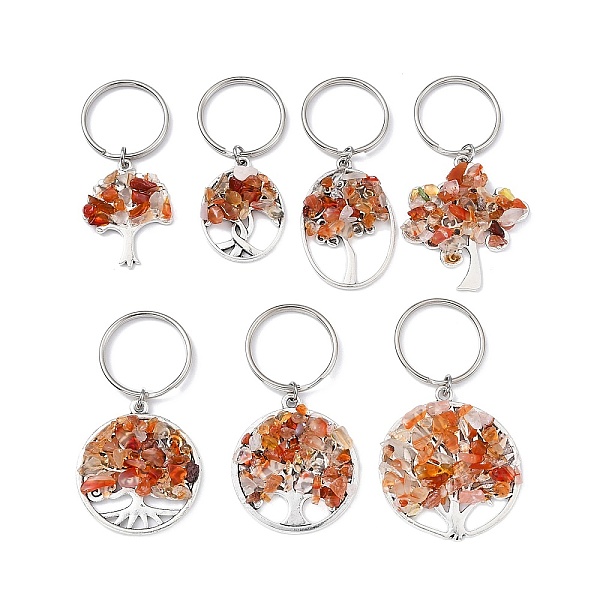 

PandaHall Natural Carnelian Chip & Alloy Tree of Life Pendant Keychain, with Iron Split Key Rings, 5.9~6.8cm Carnelian Tree of Life