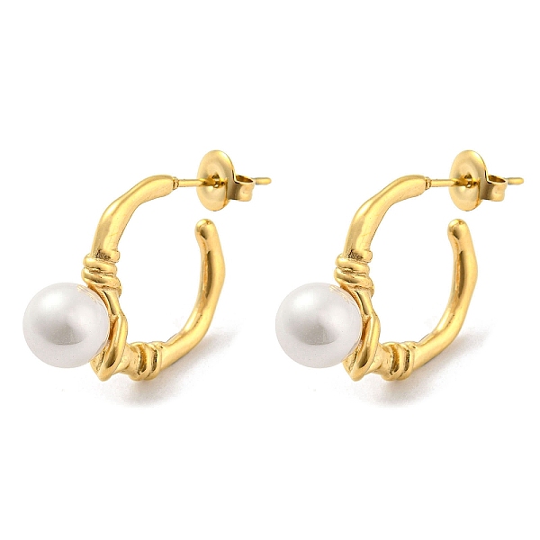 

PandaHall 304 Stainless Steel Ring Stud Earrings, ABS Plastic Pearl Beadsed Half Hoop Earrings, Real 14K Gold Plated, 24x19mm 304 Stainless..., White