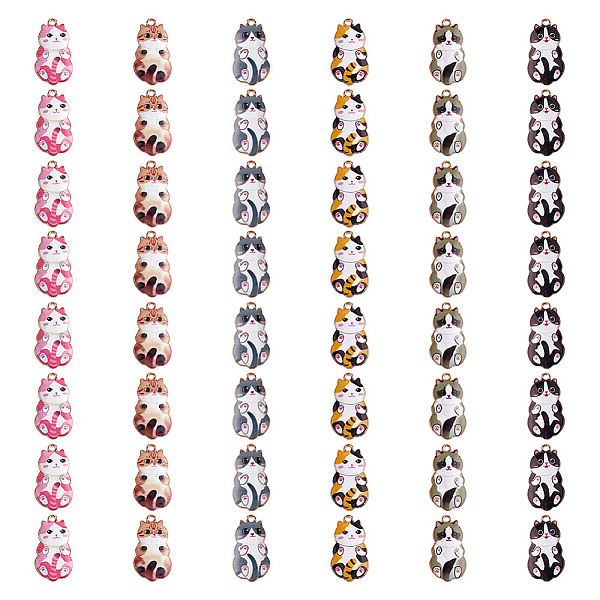 48Pcs 6 Styles Alloy Enamel Pendants