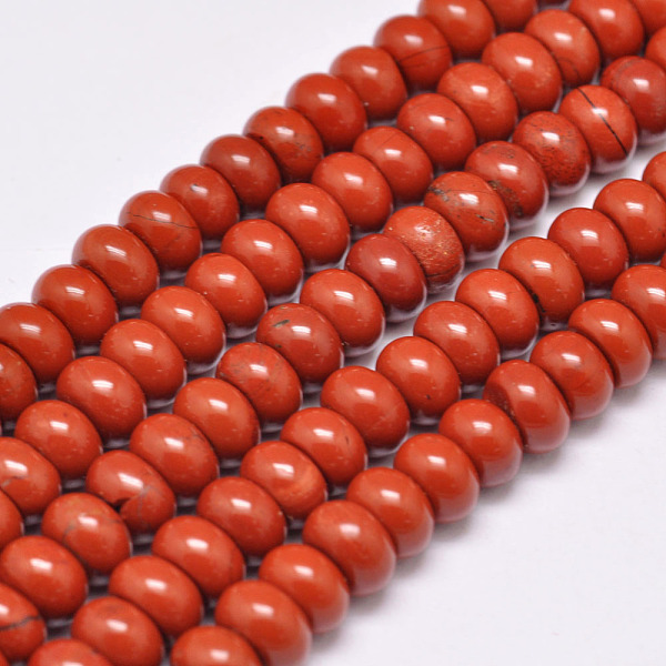 

PandaHall Natural Red Jasper Beads Strands, Rondelle, Grade A, Red, 8x5mm, Hole: 1mm, about 75pcs/strand, 15.1 inch Red Jasper Rondelle Red