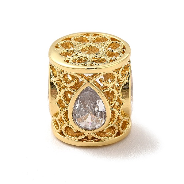 

PandaHall Rack Plating Brass Cubic Zirconia Beads, Cadmium Free & Lead Free, Hollow Column with Teardrop Pattern, Real 18K Gold Plated..., Clear