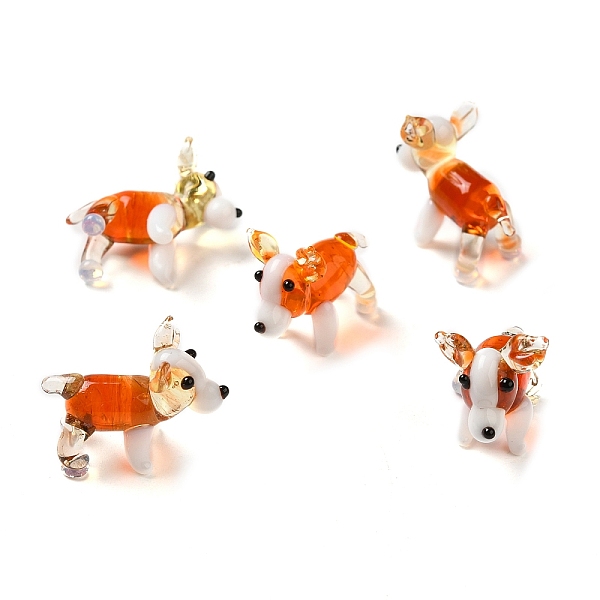 

PandaHall Handmade Lampwork Home Decorations, 3D Dog Ornaments for Gift, Orange, 24~25x12~13x20.5~21.5mm Lampwork Dog Orange