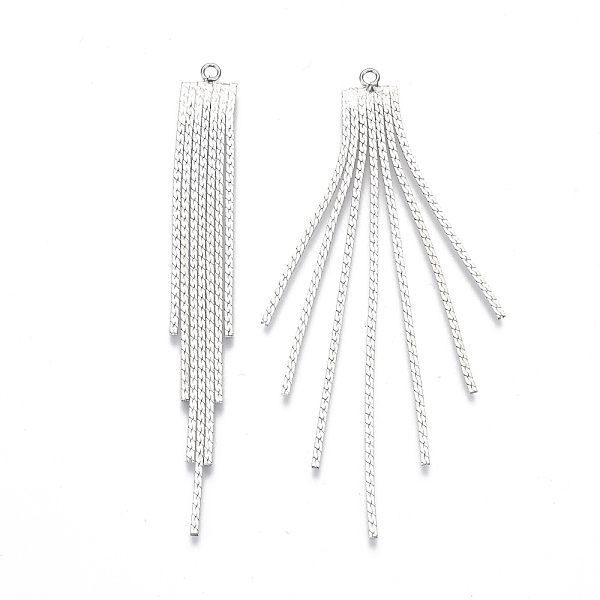

PandaHall Brass Chain Tassel Big Pendants, Nickel Free, Real Platinum Plated, 72x8.2x0.7mm, Hole: 1.5mm Brass