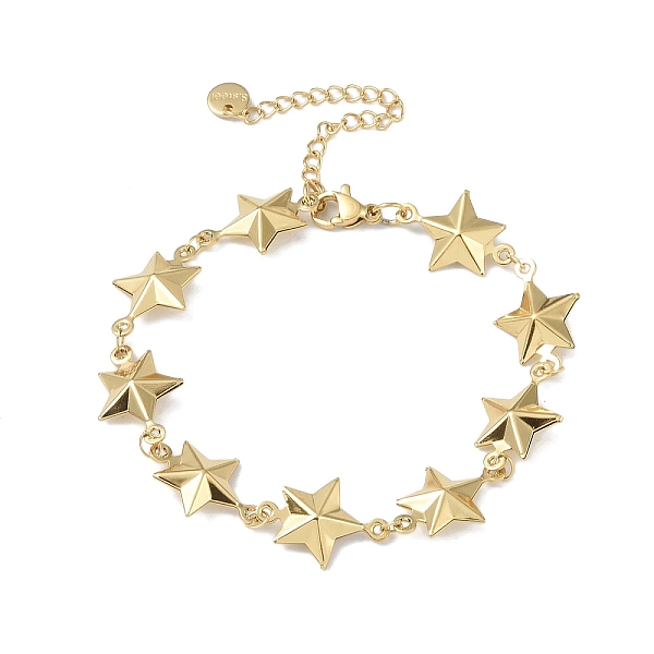 

PandaHall 304 Stainless Steel Star Link Chain Bracelets for Women, Real 18K Gold Plated, 7-3/8 inch(18.6cm) 304 Stainless Steel Star