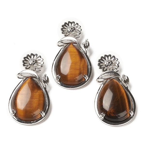 

PandaHall Natural Tiger Eye Pendants, with Brass Findings, Flower with Teardrop, 56x28x8mm, Hole: 5x2.5mm Tiger Eye Teardrop
