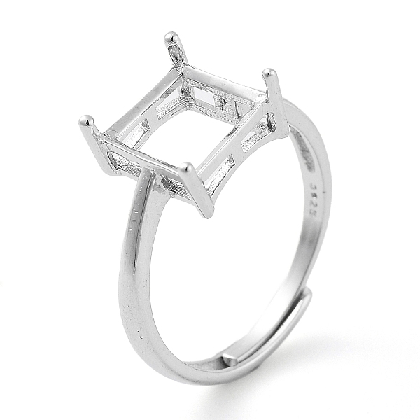 

PandaHall Square Adjustable 925 Sterling Silver Ring Components, 4 Claw Prong Ring Settings, Real Platinum Plated, US Size 6(16.5mm)...