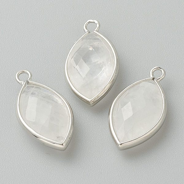 

PandaHall Natural Quartz Crystal Pendants, Rock Crystal Pendants, with Platinum Brass Edge, Faceted, Horse Eye, 22x12x5.5mm, Hole: 1.8mm...