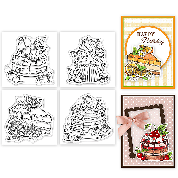 

PandaHall 4Pcs 4 Styles PVC Stamp, for DIY Scrapbooking, Cake, 55x55mm, 1pc/style Plastic Food