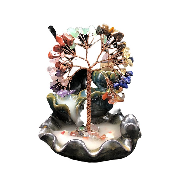 

PandaHall Gemstone Chips Tree Decorations, Ceramic Incense Holders Base Copper Wire Feng Shui Energy Stone Gift for Home Desktop Decoration...