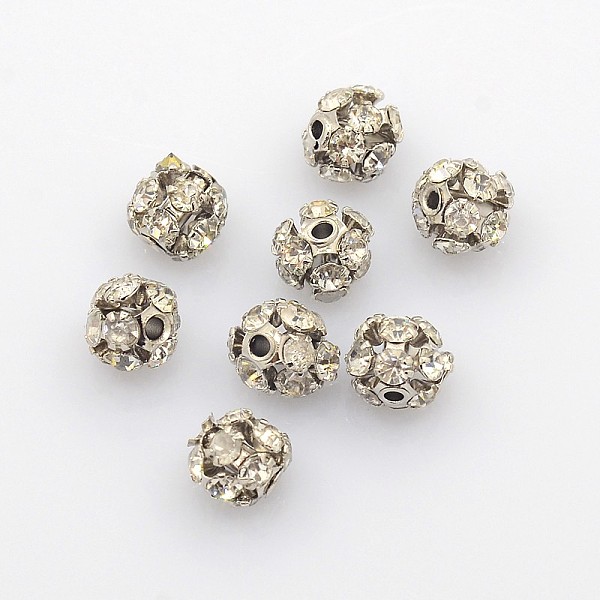 

PandaHall Brass Rhinestone Beads, with Iron Single Core, Grade A, Platinum Metal Color, Round, Crystal, 6mm in diameter, Hole: 1mm..., Clear