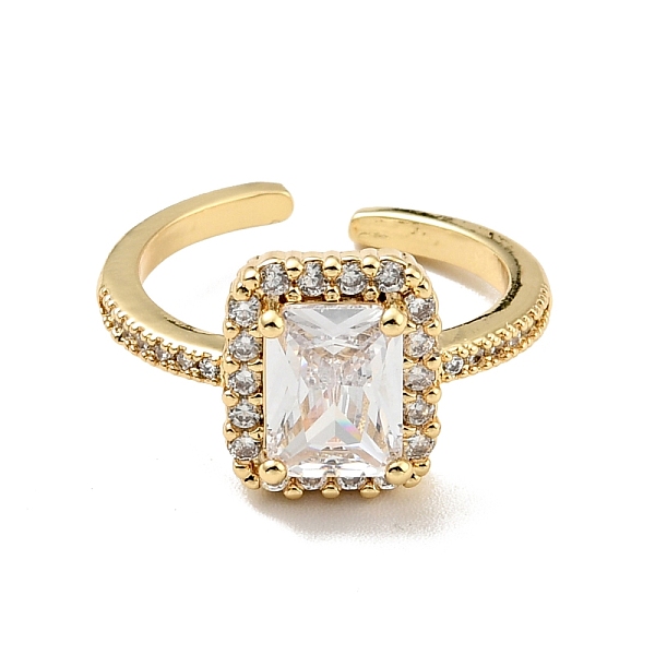 

PandaHall Clear Cubic Zirconia Rectangle Open Cuff Ring, Rack Plating Brass Jewelry for Women, Cadmium Free & Lead Free, Real 18K Gold...
