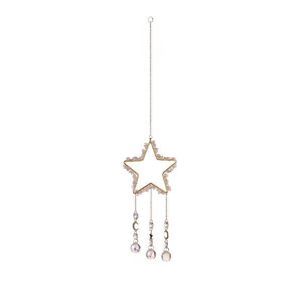 

PandaHall Crystal Chandelier Glass Teardrop Pendant Decorations, Hanging Sun Catchers, with Natural Rose Quartz Chips Beads, Star, 459mm...