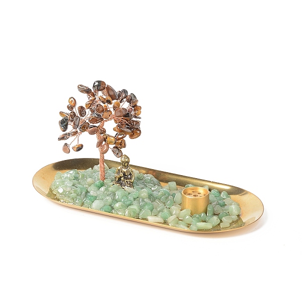 

PandaHall Natural Tiger Eye Money Tree Buddha Sculpture Set Incense Burner & Natural Green Aventurine on Trays for Wealth, Good Luck, Yoga...
