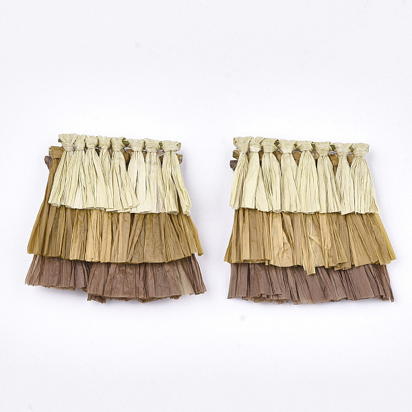 

PandaHall Raffia Tassel Pendant Decoration, with Brass Findings, Golden, Dark Khaki, 45~47x45~55x5~6mm, Hole: 1.6mm Raffia Yellow