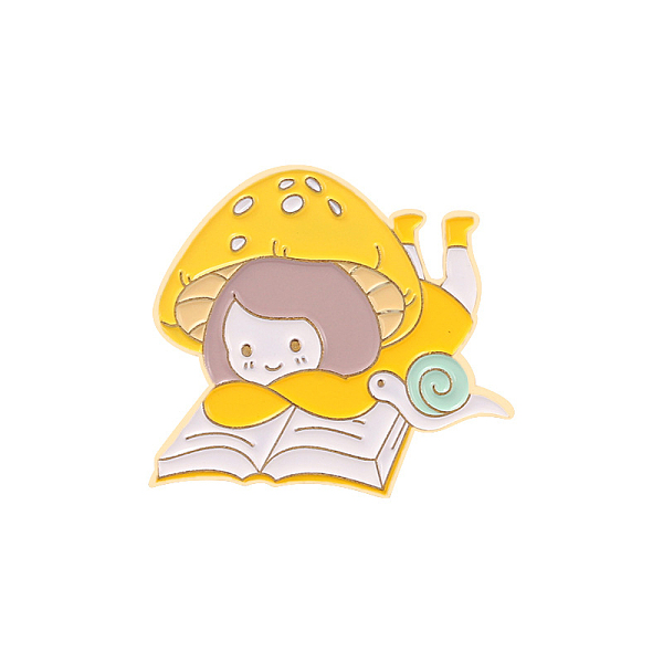 PandaHall Cartoon Mushroom Girl Enamel Pin for Women, Alloy Brooch for Backpack Clothes, Book, 27x31x1.8mm Alloy+Enamel Book Gold
