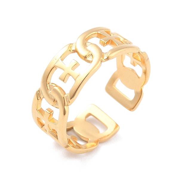 

PandaHall Ion Plating(IP) 304 Stainless Steel Cross Open Cuff Ring for Women, Golden, Inner Diameter: 17.3mm 304 Stainless Steel