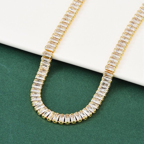 Clear Cubic Zirconia Classic Tennis Necklace for Girl Women Gift, Chain Necklaces with Rack Plating Brass Fold Over Clasps, Lead Free & Cadmium Free, Long-Lasting Plated, Real 18K Gold Plated, 16-1/8 inch(41cm) Clear Cubic Zirconia Classic Tennis Necklace for Girl Women Gift, Chain Necklaces with Rack Plating Brass Fold Over Clasps, Lead Free & Cadmium Free, Long-Lasting Plated, Real 18K Gold Plated, 16-1/8 inch(41cm)
