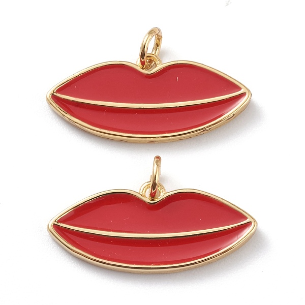 

PandaHall Brass Enamel Pendants, Long-Lasting Plated, With Jump Rings, Red Lip, Real 18K Gold Plated, 11x24x2mm, Hole: 3mm, Jump Ring: 5x1mm...