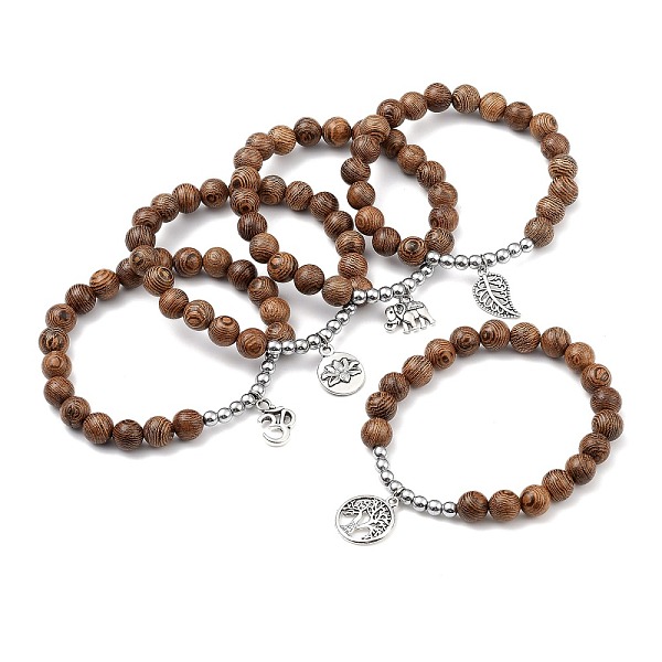 

PandaHall Charm Bracelets, with Natural Wood & Non-magnetic Synthetic Hematite Beads, Tibetan Style Alloy Pendants, Coconut Brown, 2 inch...