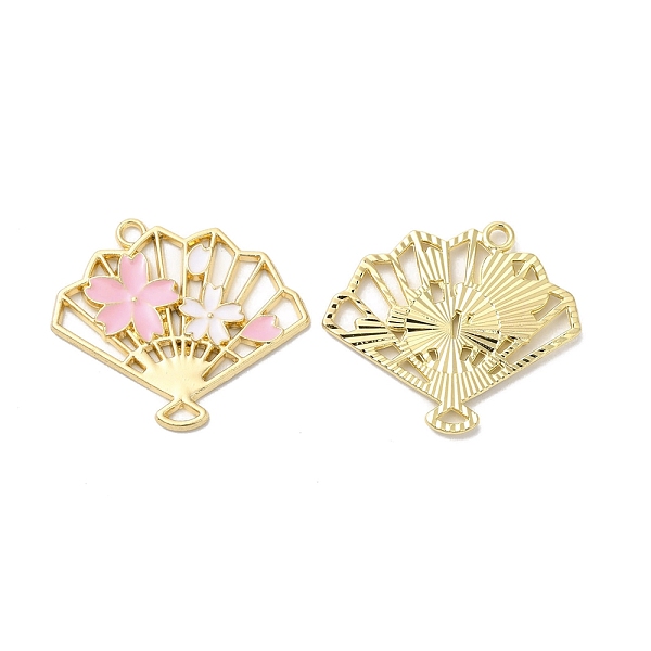 

PandaHall Alloy Enamel Pendants, Golden, Fan with Flower Charm, Pink, 25.5x30x2mm, Hole: 1.8mm Alloy+Enamel Fan Pink