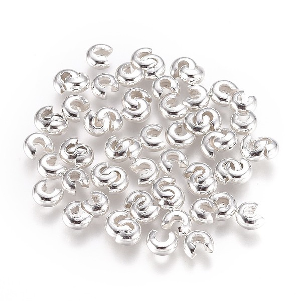 

PandaHall Brass Crimp Beads Covers, Silver, 4x3.5x2.5mm, Hole: 1mm, about 100pcs/bag Brass