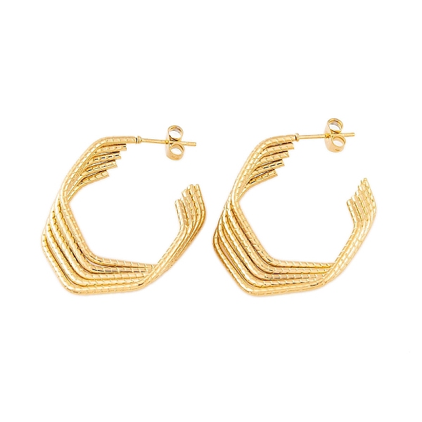 

PandaHall Ion Plating(IP) 304 Stainless Steel Half Hoop Stud Earrings for Women, Hexagon, Real 18K Gold Plated, 0.98x0.30 inch(2.5x0.75cm)...