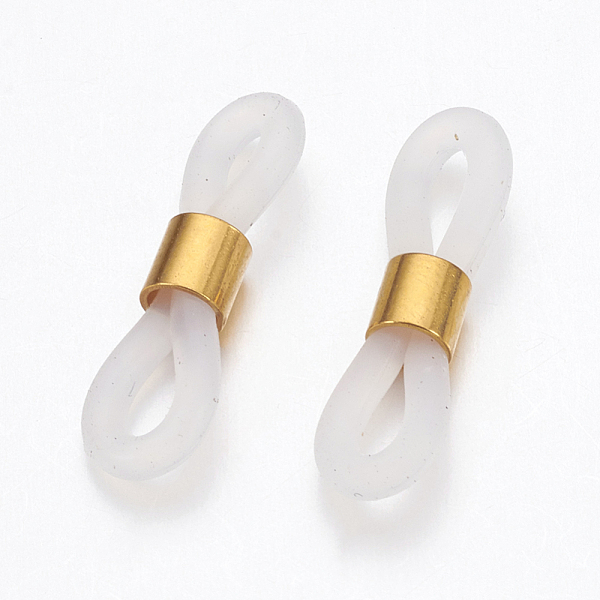 

PandaHall Eyeglass Holders, Glasses Rubber Loop Ends, with Brass Findings, Golden, 20x6mm, Hole: 2x3mm Synthetic Rubber White