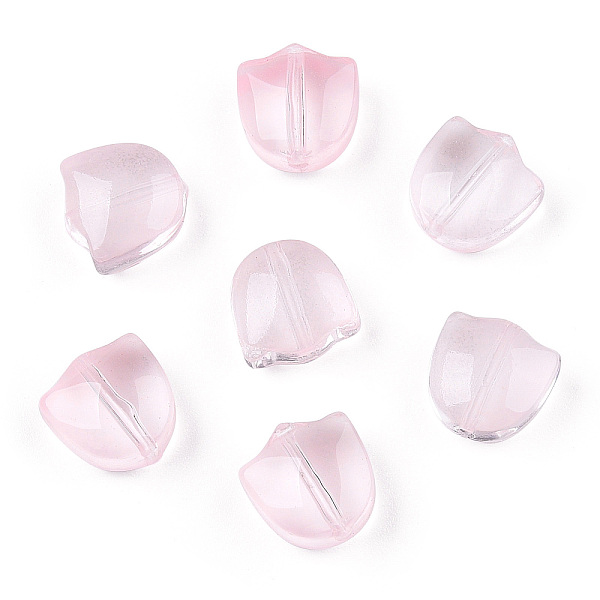 PandaHall Spray Painted Transparent Glass Beads, Tulip Flower, Pink, 9x9x5.5mm, Hole: 1mm Glass Flower Pink