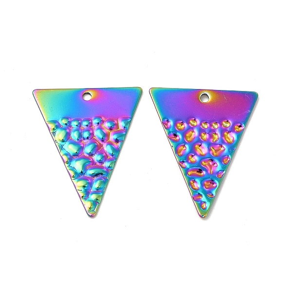 

PandaHall Ion Plating(IP) 304 Stainless Steel Pendants, Triangle Charm, Rainbow Color, 28.5x23x1.5mm, Hole: 1.6mm 304 Stainless Steel...