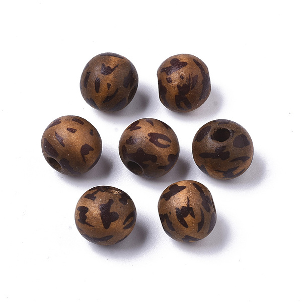 

PandaHall Printed Natural Wood Beads, Dyed, Round with Leopard Print Pattern, Coconut Brown, 12mm, Hole: 3mm Schima Wood Round Brown