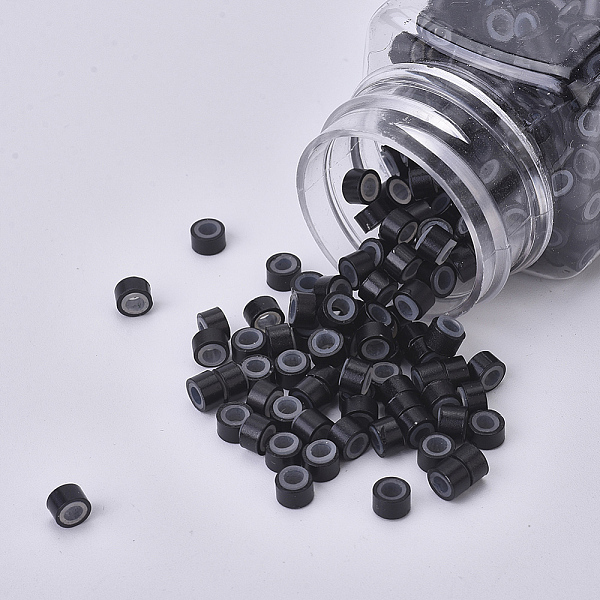 PandaHall Aluminium Micro Rings, with Silicone Inside, For Hair Extensions Tool Beads, Black, 5x3mm, Hole: 3mm, about 500pcs/box Aluminum...