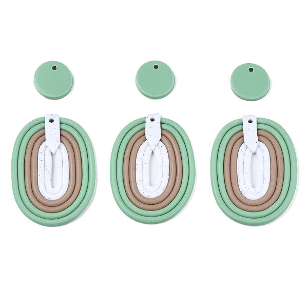 

PandaHall Handmade Polymer Clay Pendants, Oval & Flat Round, Medium Sea Green, 16~47.5x16~34.5x2~4mm, Hole: 1.8mm, 2pcs/set Polymer Clay...