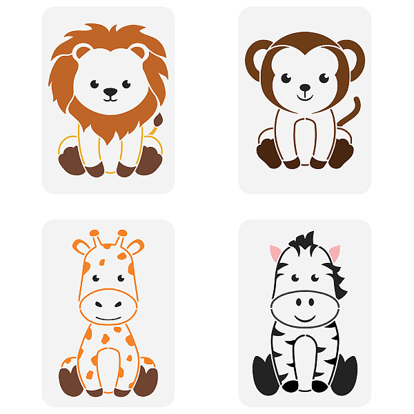 

PandaHall FINGERINSPIRE Nursery Animal Stencil 4PCS 11.7x8.3 inch Plastic PET Lion Monkey Giraffe Zebra Craft Stencil Reusable Cute Animal...