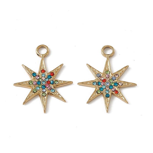 

PandaHall Vacuum Plating 201 Stainless Steel Pendants, Colorful Rhinestone Star Charms, Real 18K Gold Plated, 22x17.5x1.5mm, Hole: 2.4mm..., Multicolor