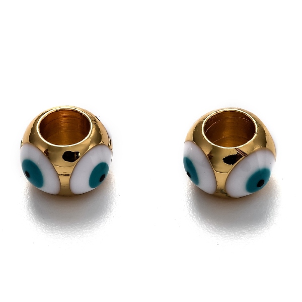 

PandaHall Brass European Enamel Beads, Long-Lasting Plated, Real 18K Gold Plated, Large Hole Beads, Round with Evil Eye, White, 9x8.5x6mm...