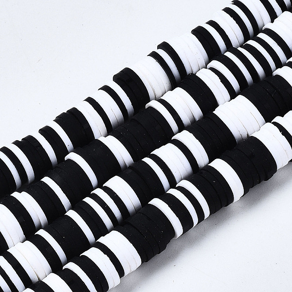 PandaHall Handmade Polymer Clay Beads Strands, for DIY Jewelry Crafts Supplies, Heishi Beads, Disc/Flat Round, Black, 8x0.5~1mm, Hole: 2mm...
