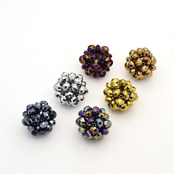 

PandaHall Electroplate Glass Round Woven Beads, Cluster Beads, Full Plated, Mixed Color, 14mm, Beads: 4mm Glass Round