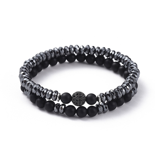 

PandaHall Stretch Bracelet Sets, with Non-magnetic Synthetic Hematite Bead & Brass Cubic Zirconia Beaded Bracelets and Natural Black Agate...